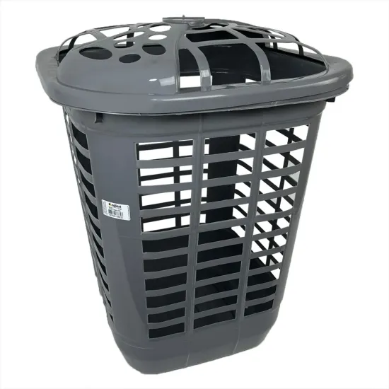Cesto Telado Roupa Plástico Grande Vazado 60lts Tampa Cor Cinza Quadrado Telado