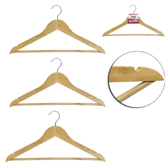 CABIDE ROUPA DE MADEIRA COM GANCHO DE METAL E CAVA 3 PECAS 44X22CM 15MM