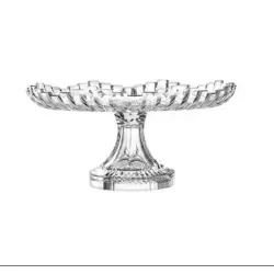 Prato Bolo Pé Milan 29cm Centro Mesa Raso Vidro Inga Incolor