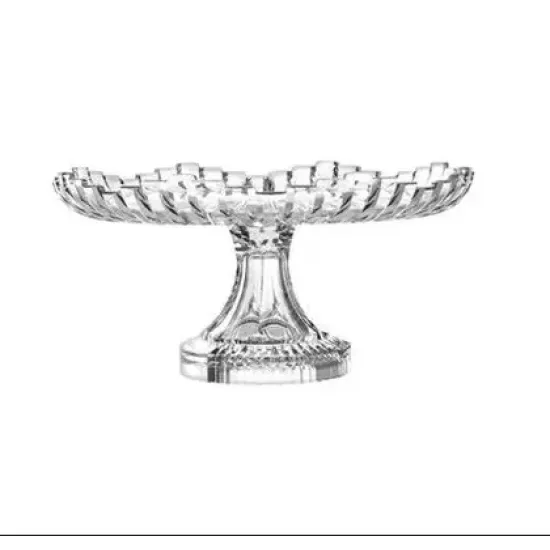 Prato Bolo Pé Milan 29cm Centro Mesa Raso Vidro Inga Incolor