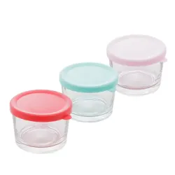 Conjunto 3 Potes De Vidro Com Tampas Coloridas 8cm