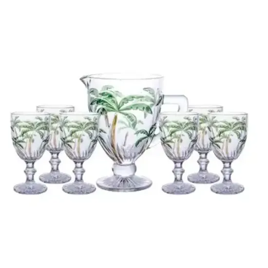 Jogo 6 Taças e 1 Jarra Palm Tree Color - Class Home