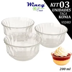 Jogo 03 Taças Konia Sobremesa Sorvete 200 ml Vidro Transparente