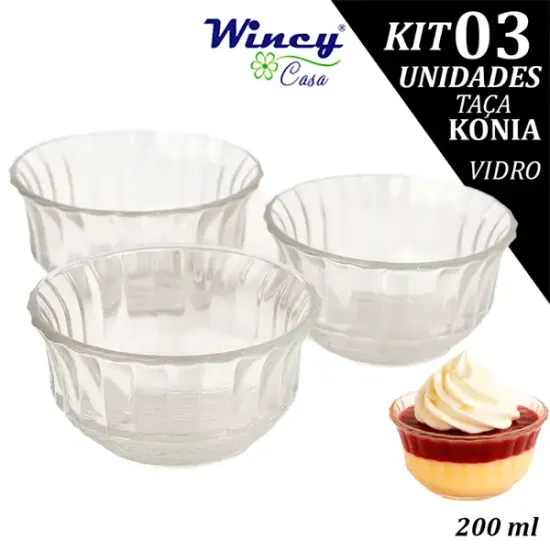 Jogo 03 Taças Konia Sobremesa Sorvete 200 ml Vidro Transparente
