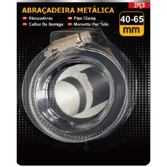 Kit 2 Un Abraçadeira Regulagem 40mm Até 65mm Rosca 4 À 6,5 Cm Metal 12mm Espessura Aço Para Mangueira