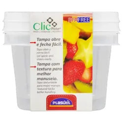 POTE PLÁSTICO QUADRADO 500ML PLASÚTIL CLIC 2 UNIDADES