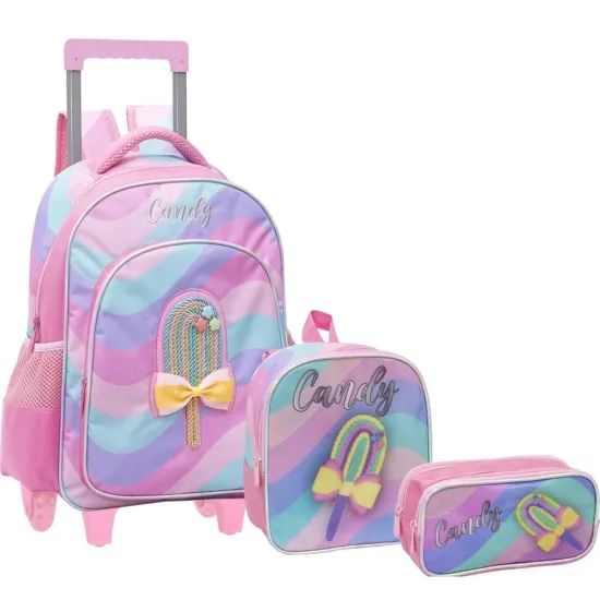 Kit Mochila Infantil Estojo E Lancheira Sorvete Candy