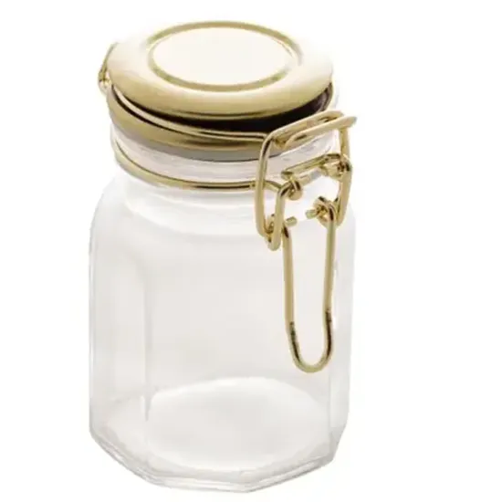 Pote Hermético Vidro C/Tampa Metal Geométrico Dourado6x5x8cm - LYOR