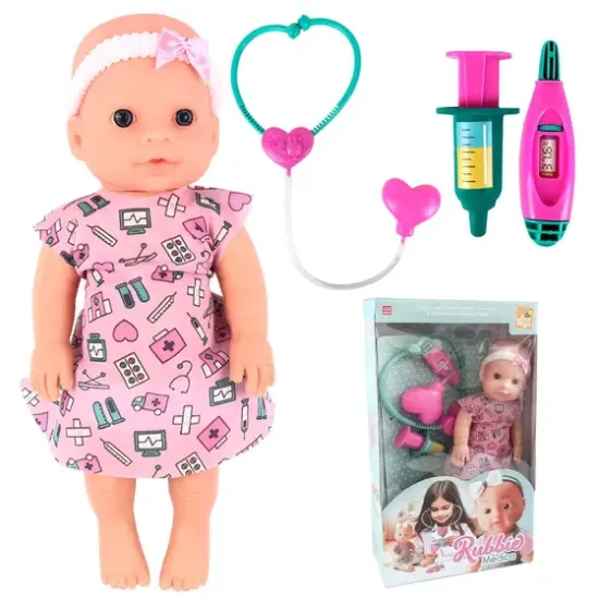 Boneca Médica Infantil Rubbie Com Estetoscópio Injeção Termômetro E Roupinha Rosa - Bee Toys