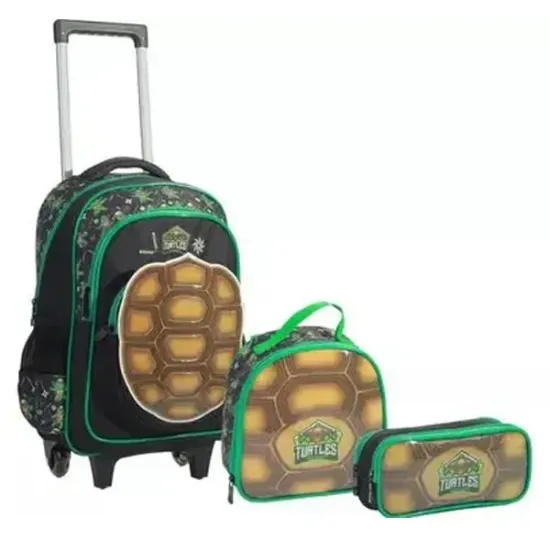 Kit Mochila Escolar Infantil Tartarugas Ninjas Rodinhas G