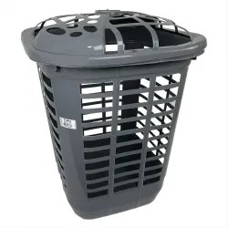Cesto Telado Roupa Plástico Grande Vazado 60lts Tampa Cor Cinza Quadrado Telado