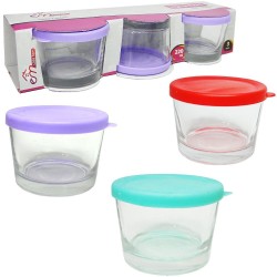 Conjunto De Pote De Vidro Redondo Com Tampa De Plastico Colors 3 Pecas 220ml