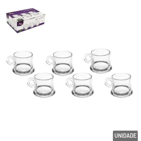 Xícara De Vidro 85ml 6 Peças Modelo Robusta Lisa