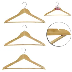 CABIDE ROUPA DE MADEIRA COM GANCHO DE METAL E CAVA 3 PECAS 44X22CM 15MM