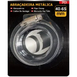 Kit 2 Un Abraçadeira Regulagem 40mm Até 65mm Rosca 4 À 6,5 Cm Metal 12mm Espessura Aço Para Mangueira