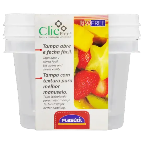 POTE PLÁSTICO QUADRADO 500ML PLASÚTIL CLIC 2 UNIDADES