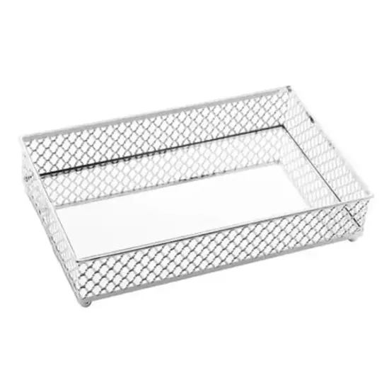 Bandeja Metal Com Espelho Barcelona Prata 21X13Cm - Lyor