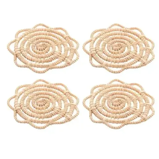 Conjunto 4 Porta Copos Lyor de Fibra Natural Flor 10cm