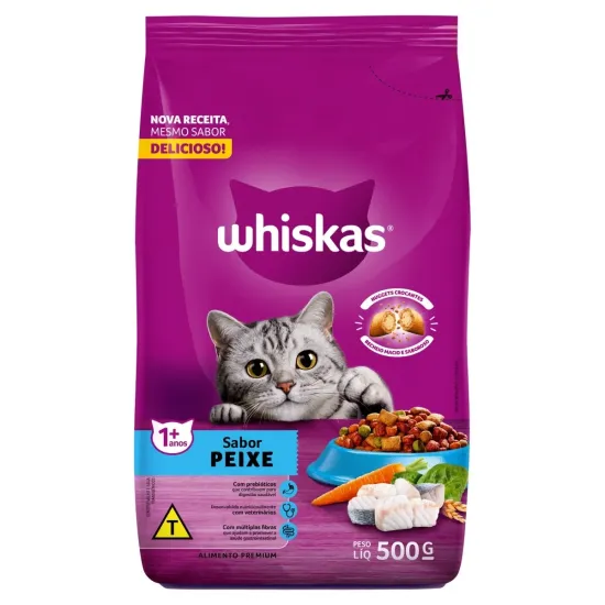 Alimento para Gatos Adultos 1+ Peixe Whiskas Pacote 500g
